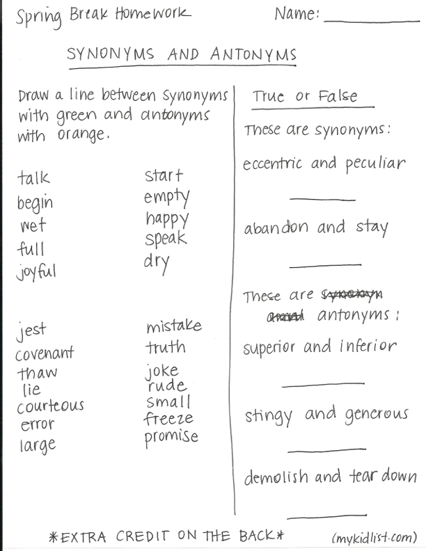 synonyms and antonyms