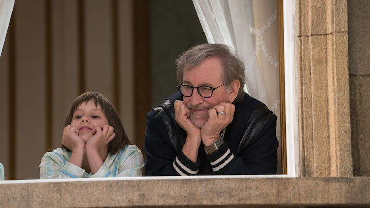 Director Steven Spielberg and Ruby Barnhill on the set of Disney's THE BFG, based on the best-sellling book by Roald Dahl.